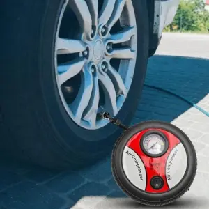 Portable Car Tire Air Pump – 12V Tire Inflator with Built-In Pressure Gauge for Cars, Bikes & Inflatables