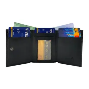 RFID Compact Trifold Cards & Cash Wallet # 1891 Button