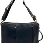 Laveri Convertible Laptop Messenger Bag, Navy Blue Leather, Top Handle, Adjustable Shoulder Strap, Multiple Compartments