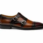 Premium Double Monk Strap Leather Shoes – Two-Tone Brown & Black