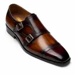 Premium Double Monk Strap Leather Shoes – Two-Tone Brown & Black