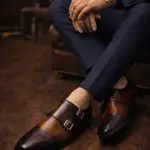 Premium Double Monk Strap Leather Shoes – Two-Tone Brown & Black